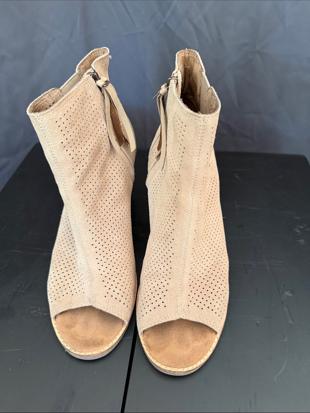 TOMS Women’s Taupe Perforated Peep-Toe Booties